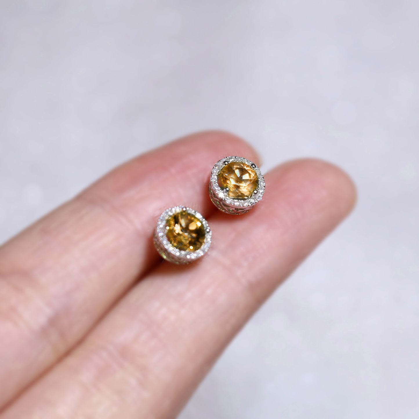 Citrine Halo Diamond Earrings
