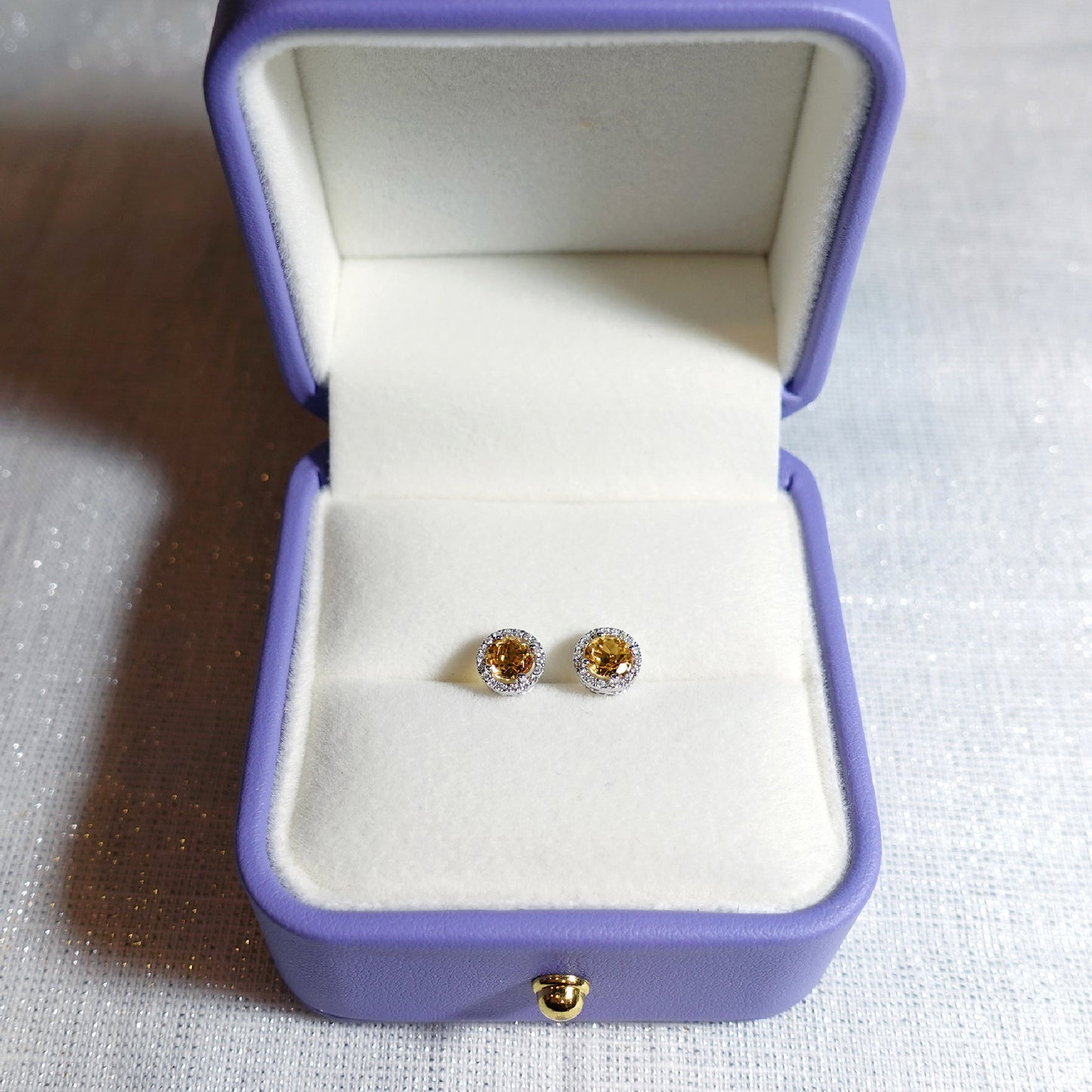 Citrine Halo Diamond Earrings