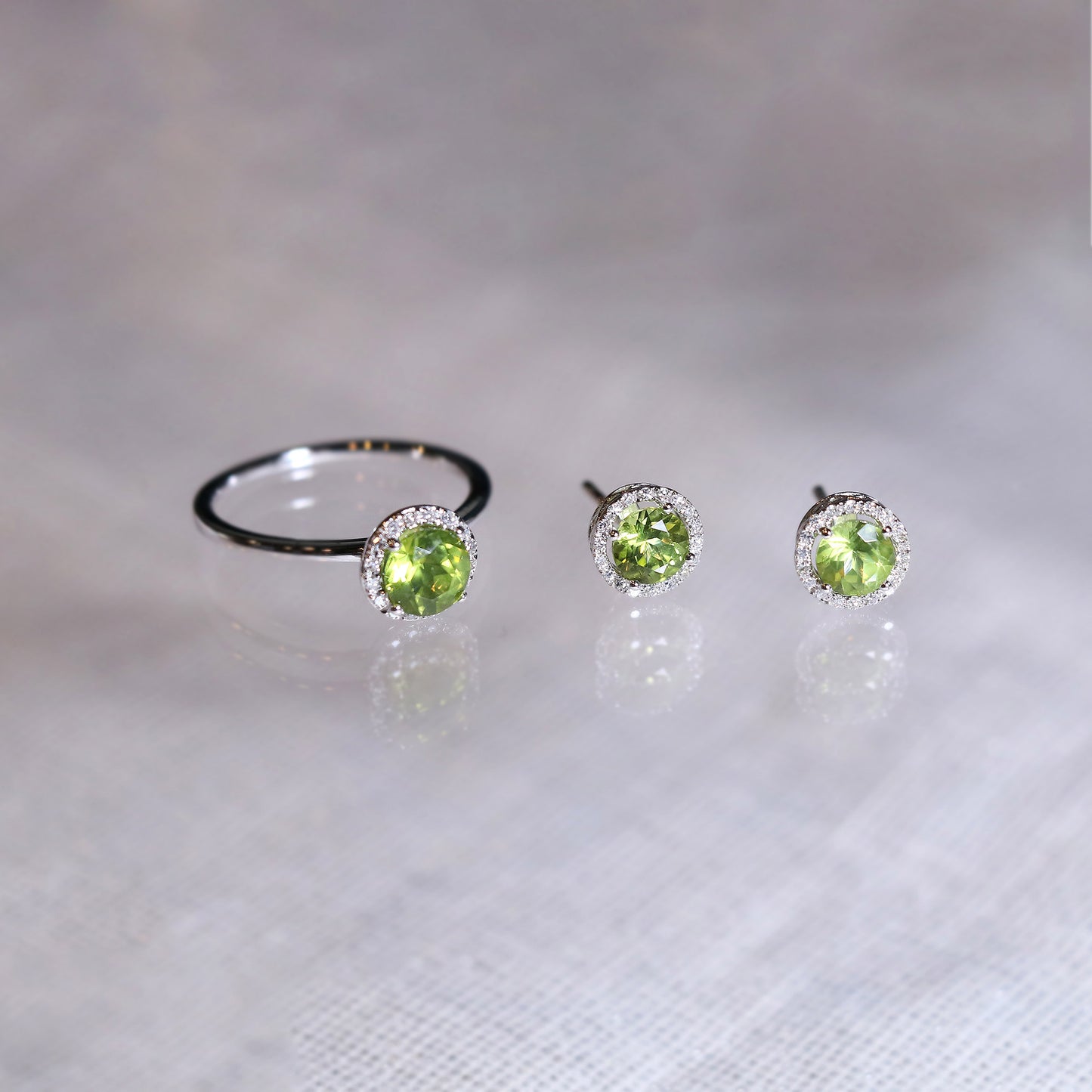 Peridot Halo Diamond Earrings