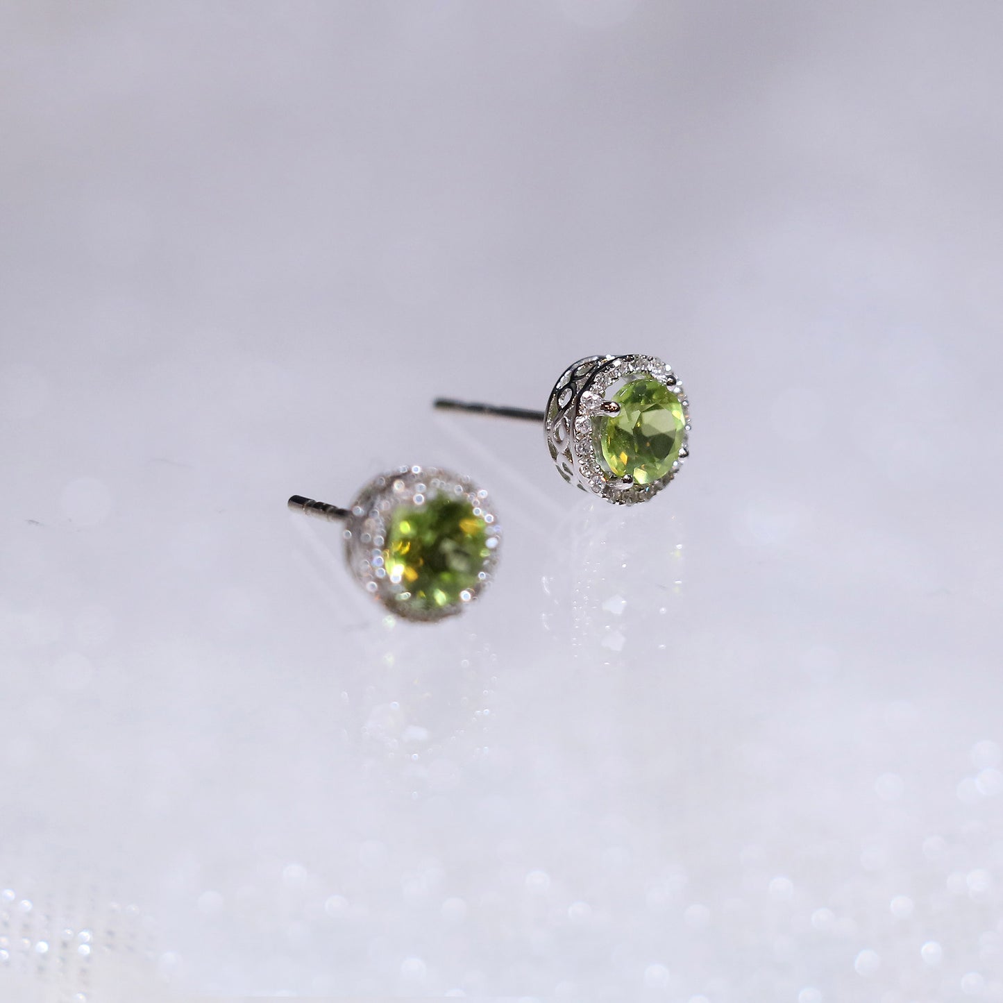 Peridot Halo Diamond Earrings