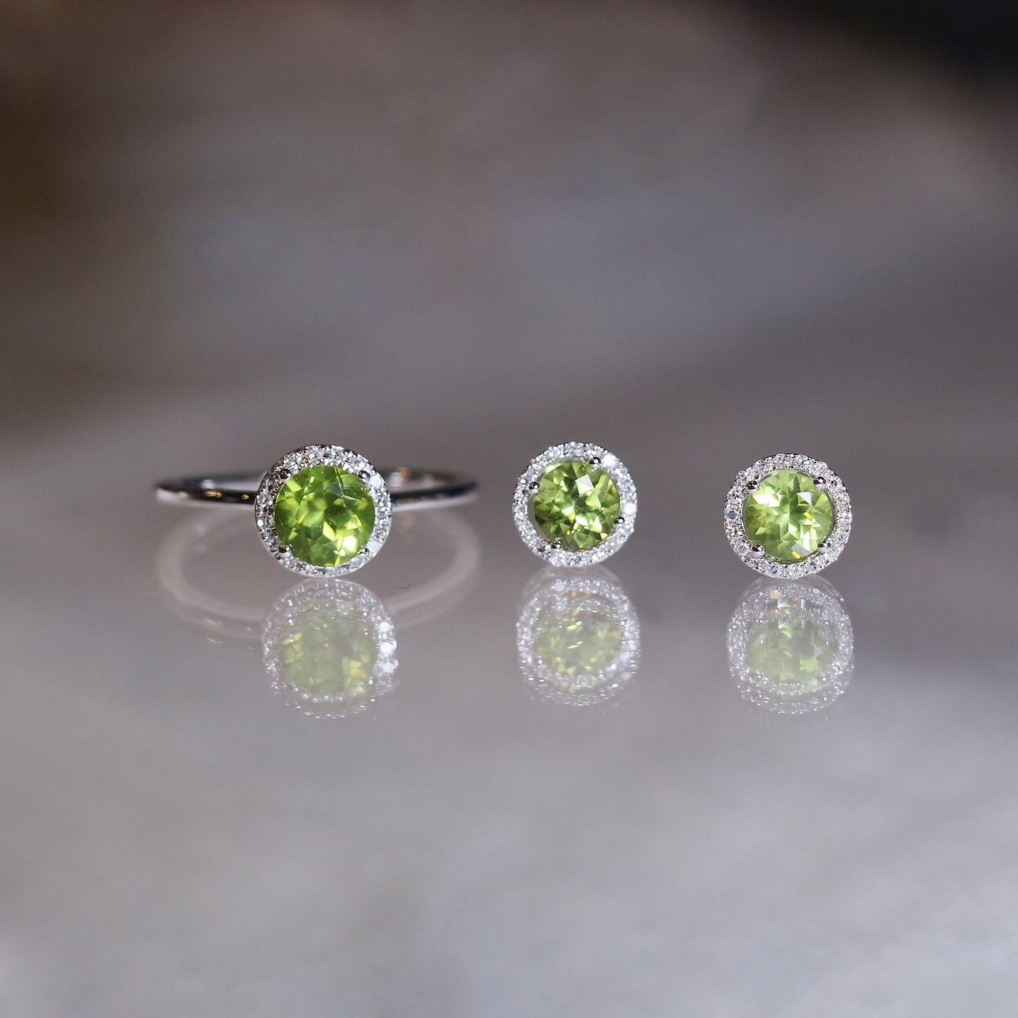Peridot Halo Diamond Earrings