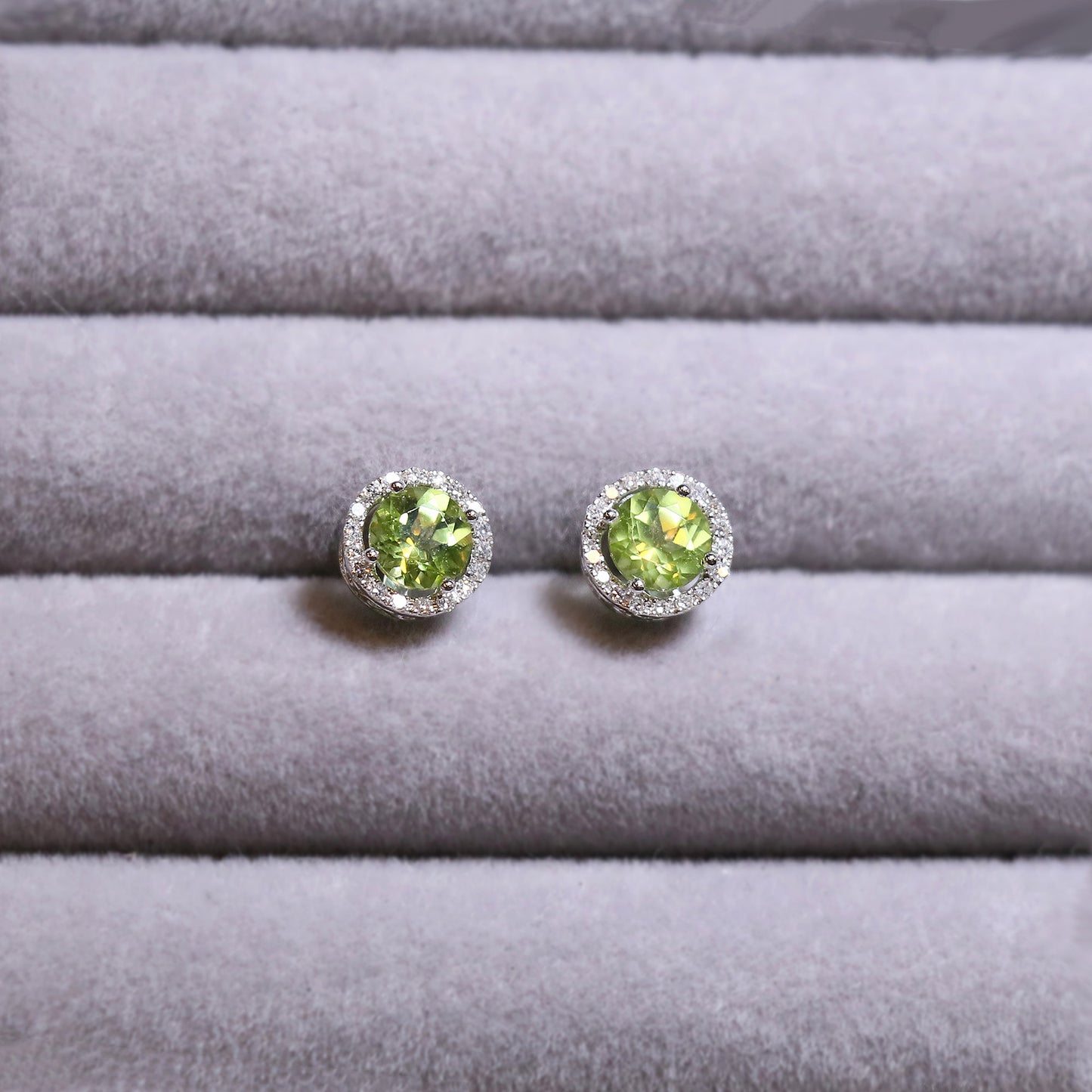 Peridot Halo Diamond Earrings