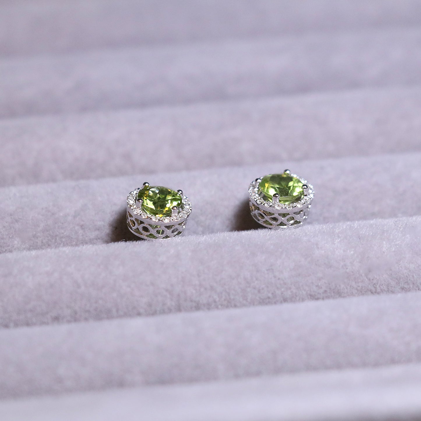 Peridot Halo Diamond Earrings