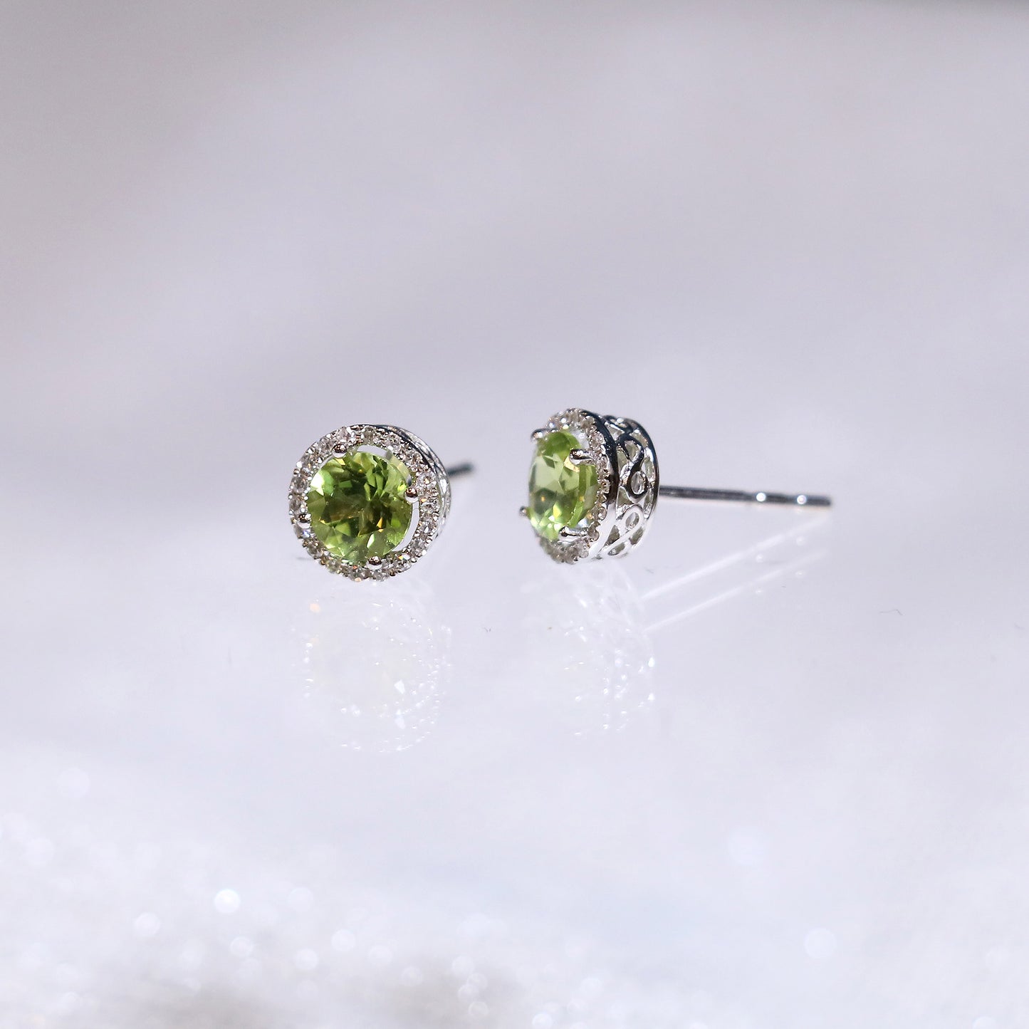 Peridot Halo Diamond Earrings