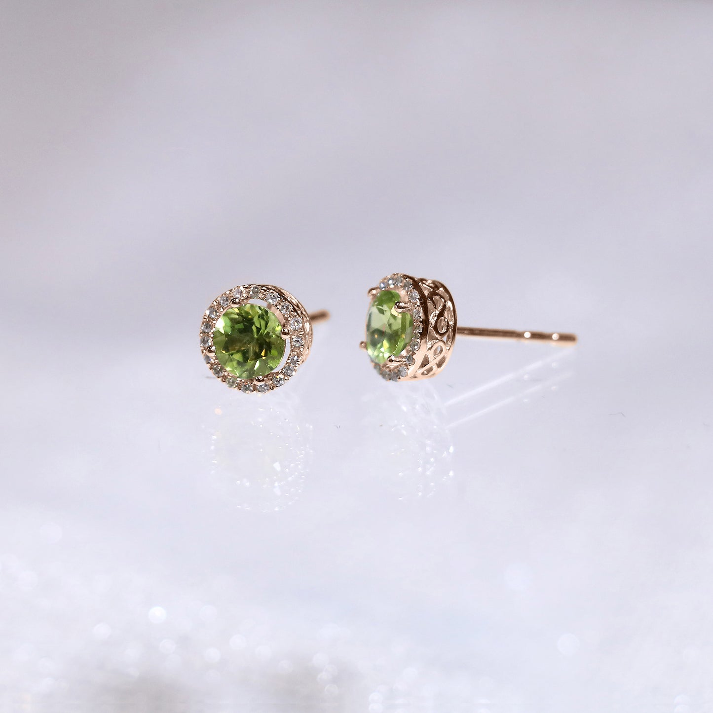 Peridot Halo Diamond Earrings