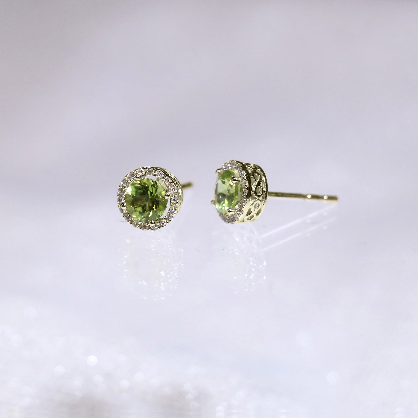 Peridot Halo Diamond Earrings