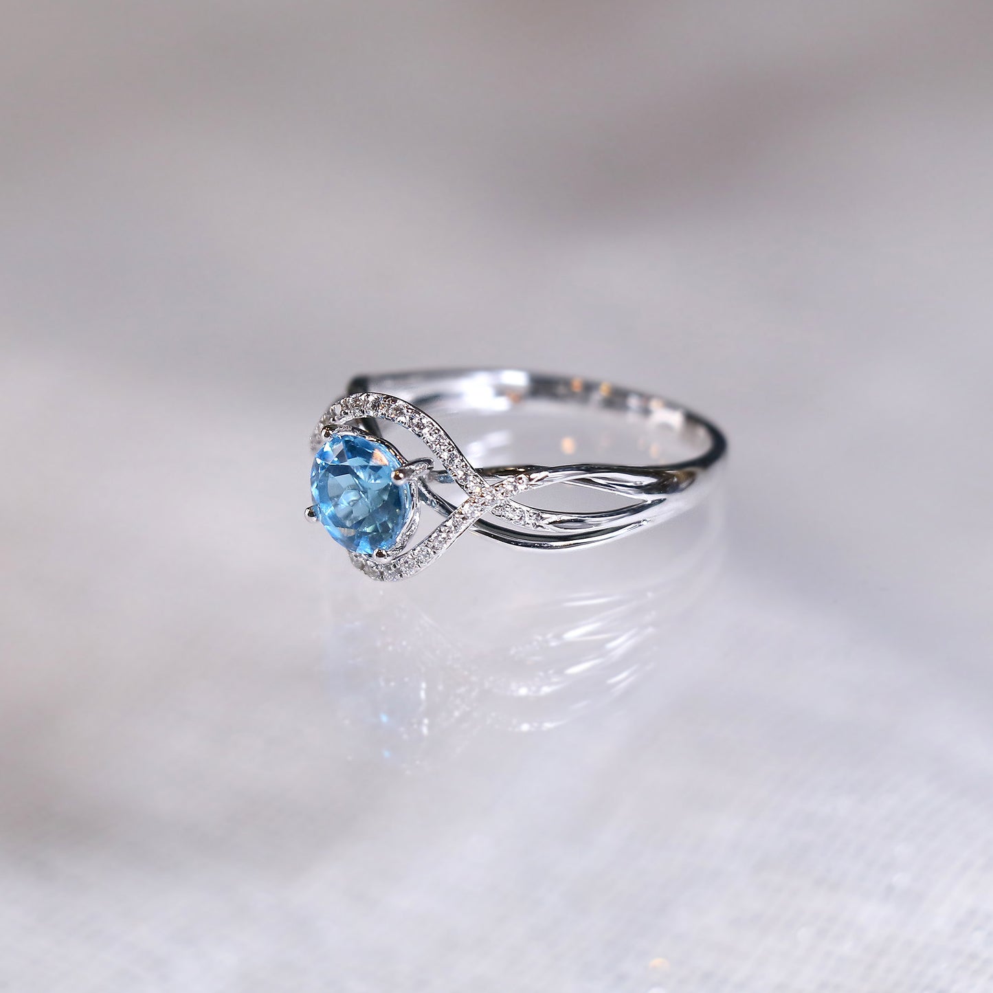 Topaz Halo Diamond Bypass Ring