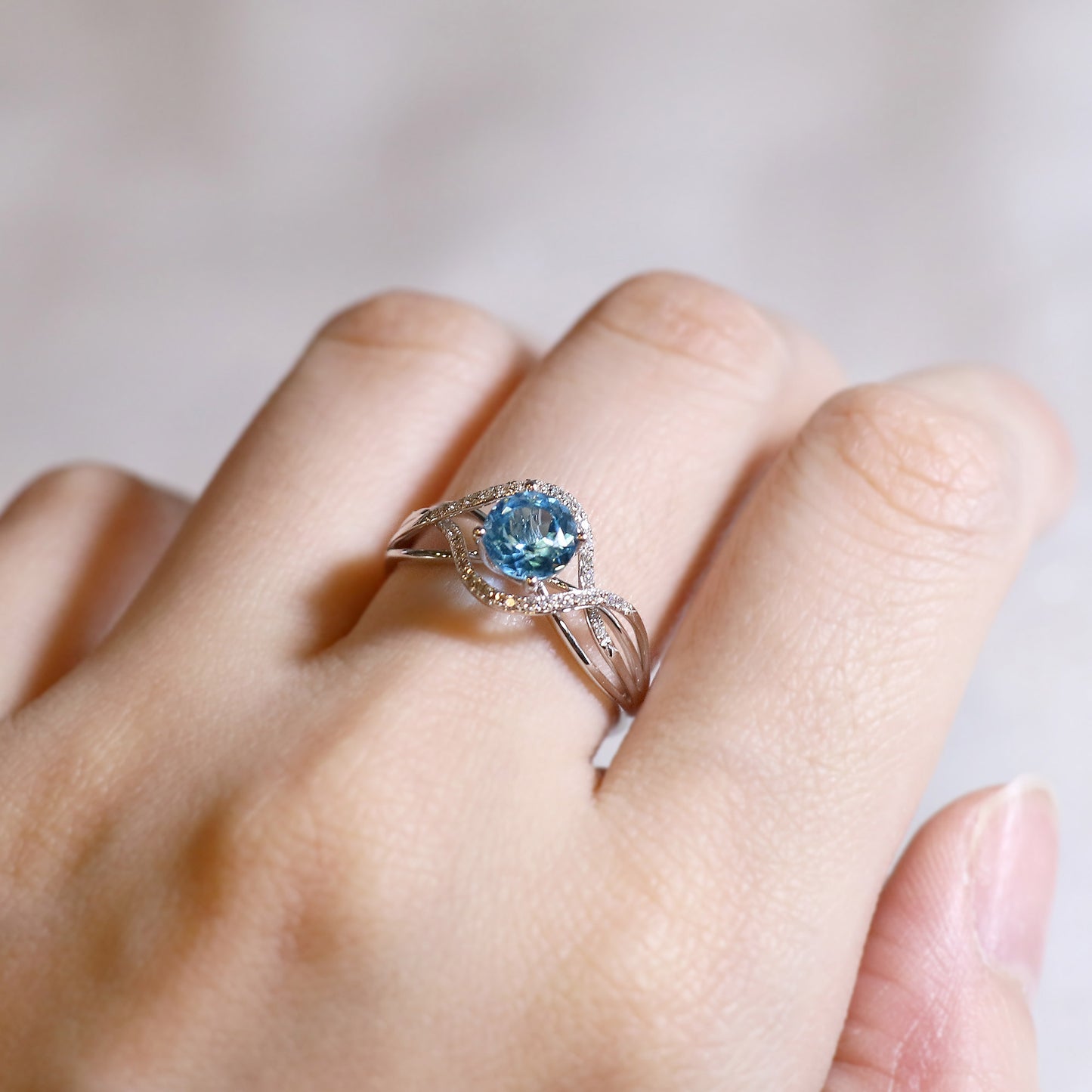 Topaz Halo Diamond Bypass Ring