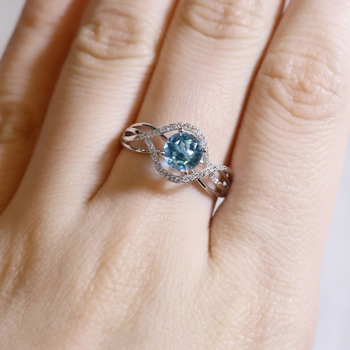 Topaz Halo Diamond Bypass Ring