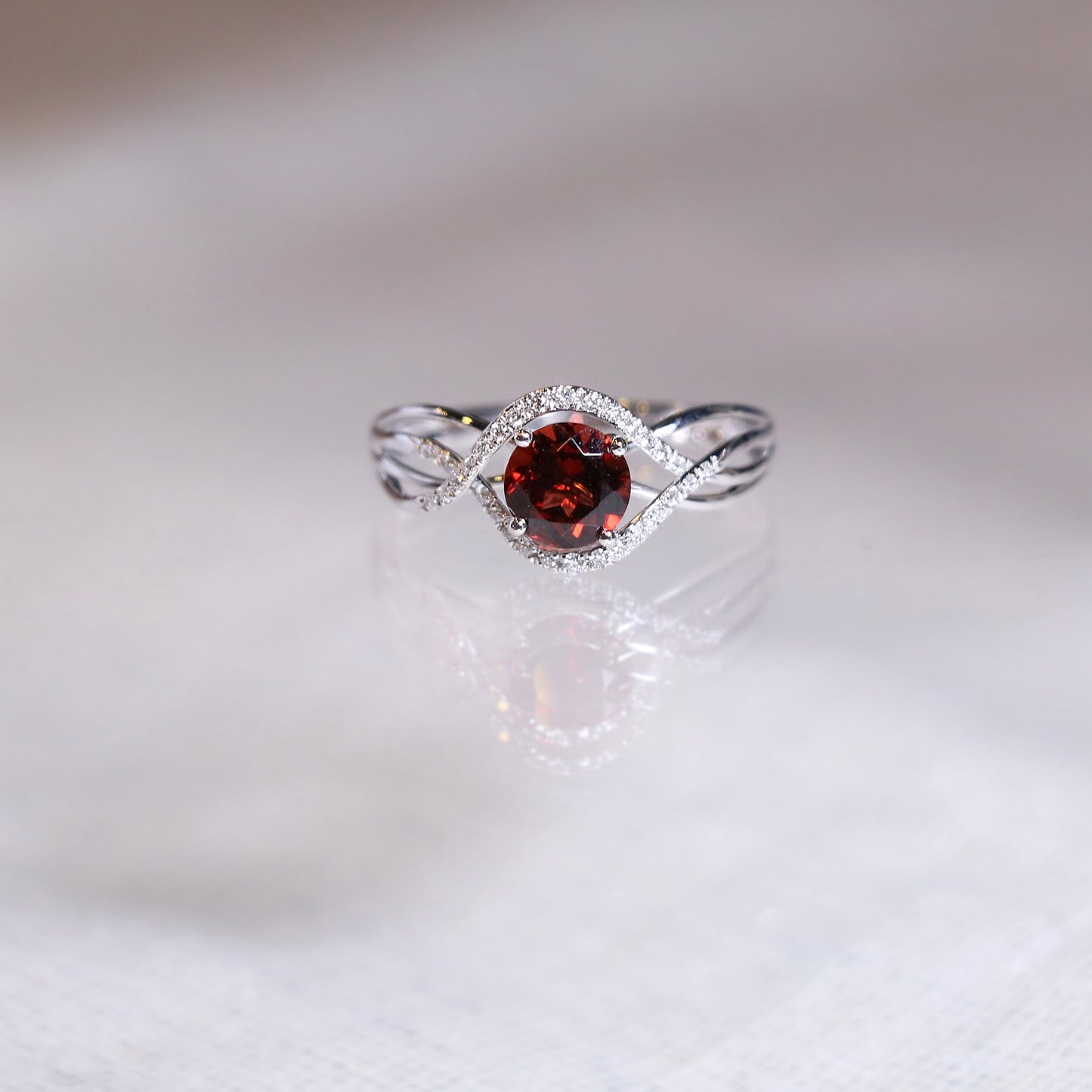 Garnet Bypass Diamond Ring