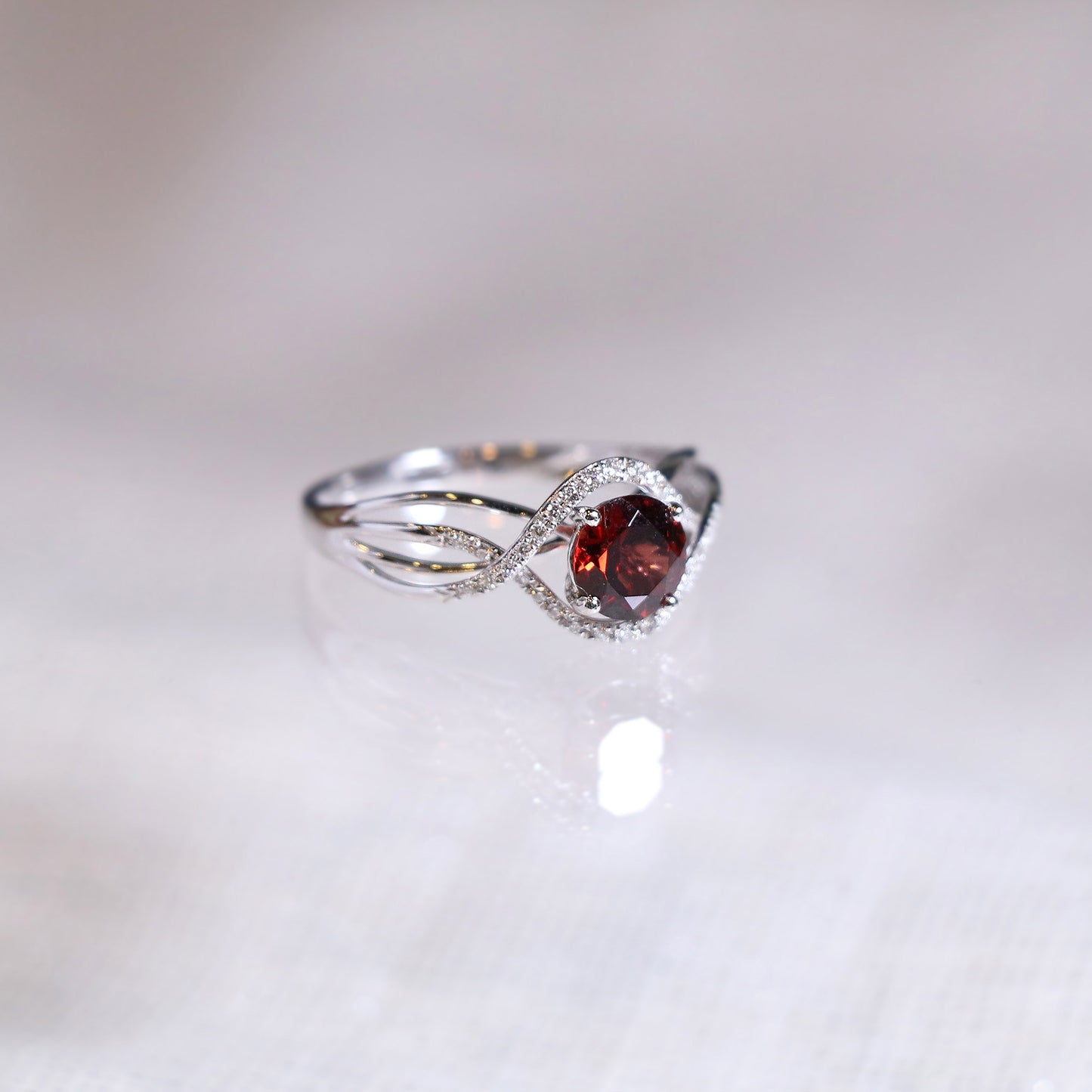 Garnet Bypass Diamond Ring