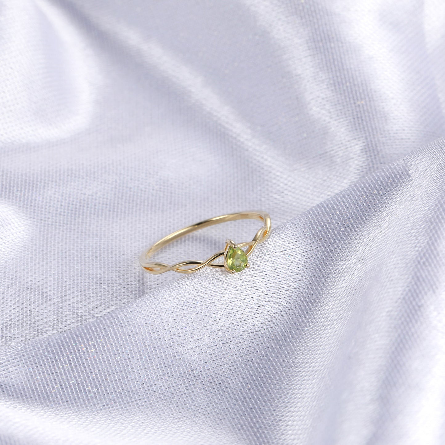 Pear Peridot Solitaire Ring