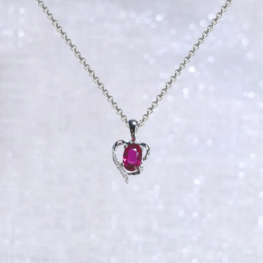 Oval Ruby Custom Gem Heart Necklace