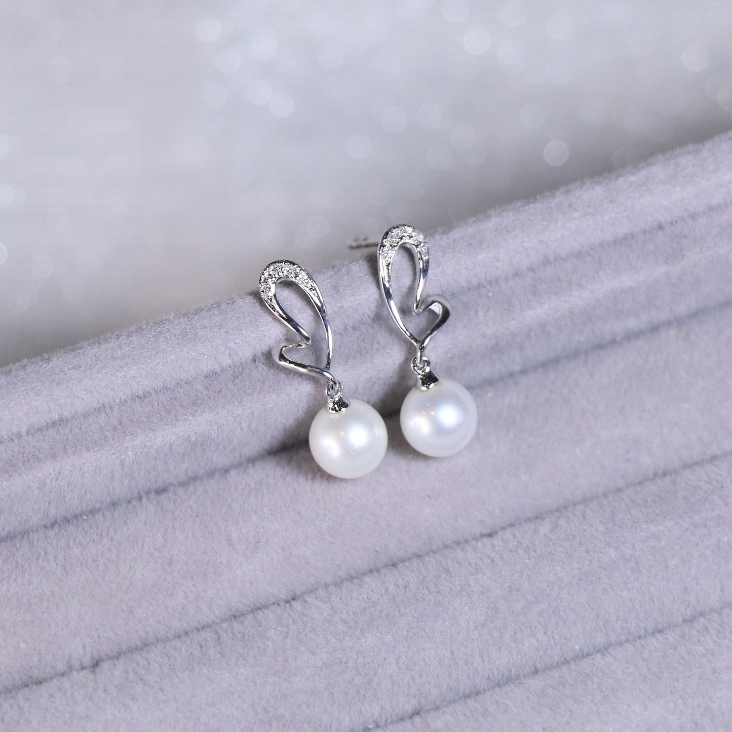 Pearl Heart Diamond Drop Earrings