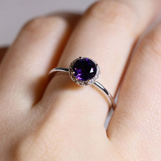 Amethyst Halo Diamond Ring