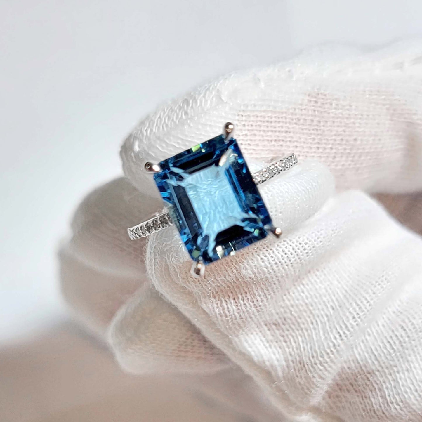 Emerald Cut Swiss Blue Topaz Ring