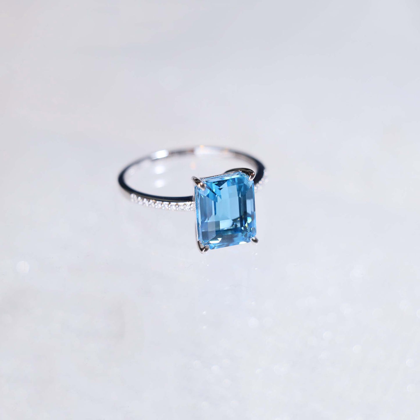 Emerald Cut Swiss Blue Topaz Ring