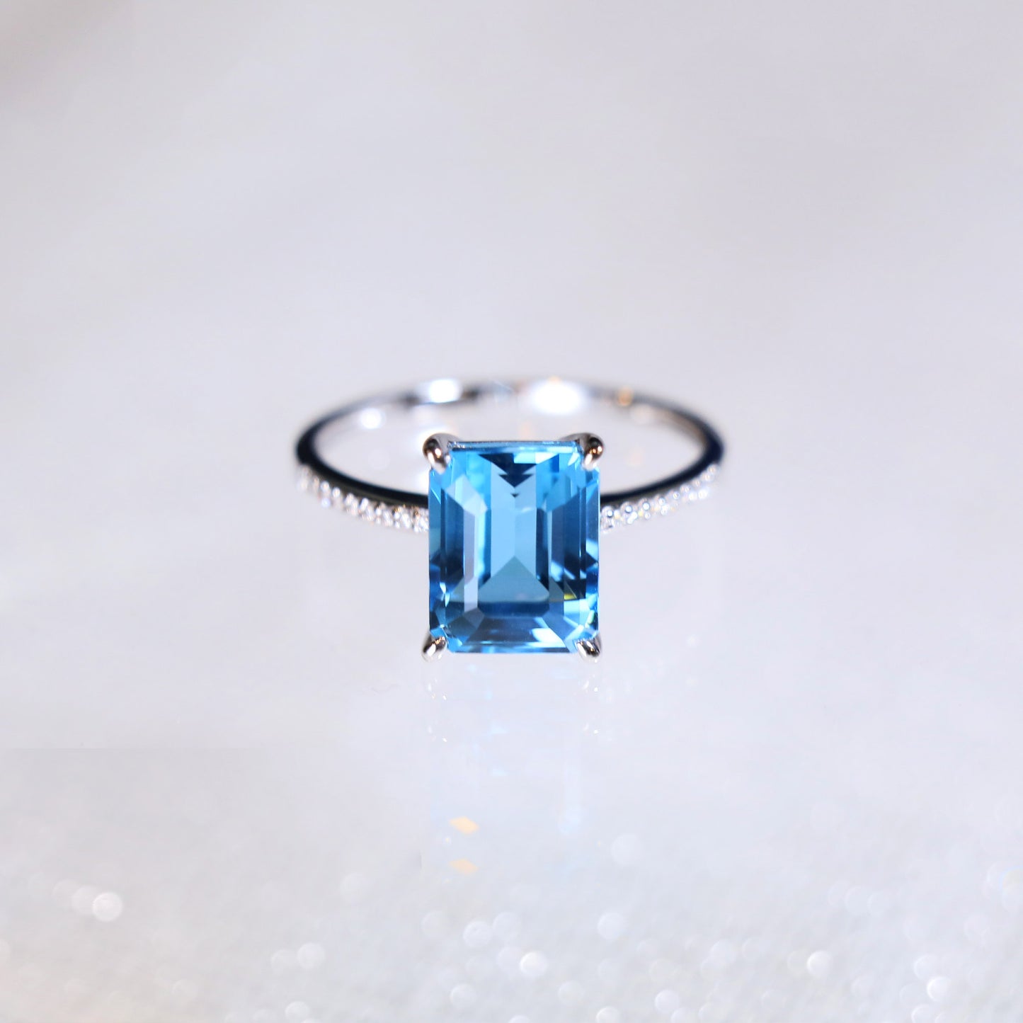 Emerald Cut Swiss Blue Topaz Ring