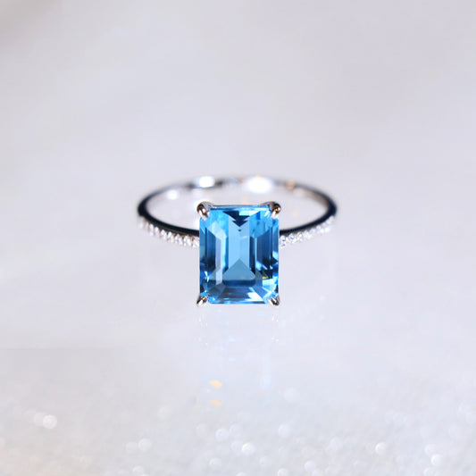 Emerald Cut Swiss Blue Topaz Ring