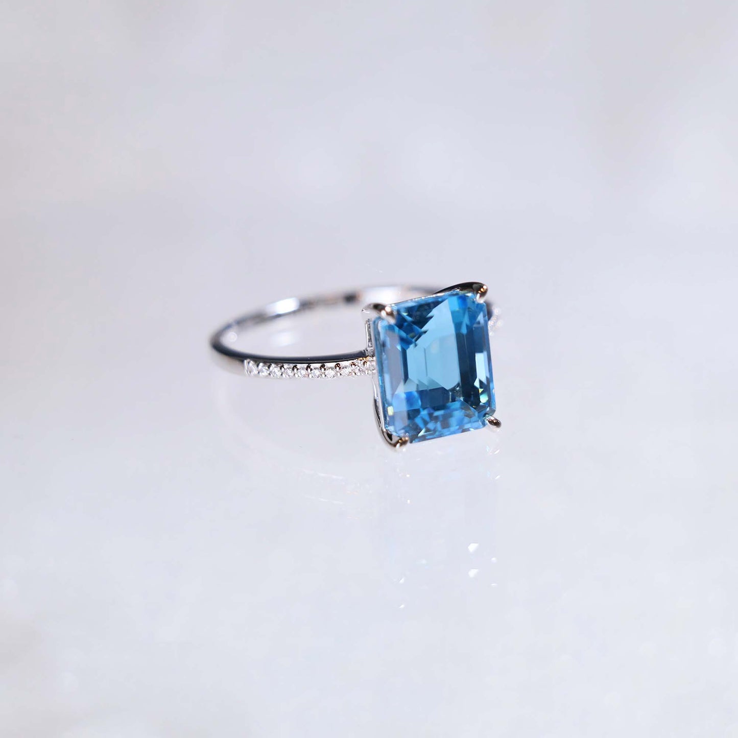 Emerald Cut Swiss Blue Topaz Ring