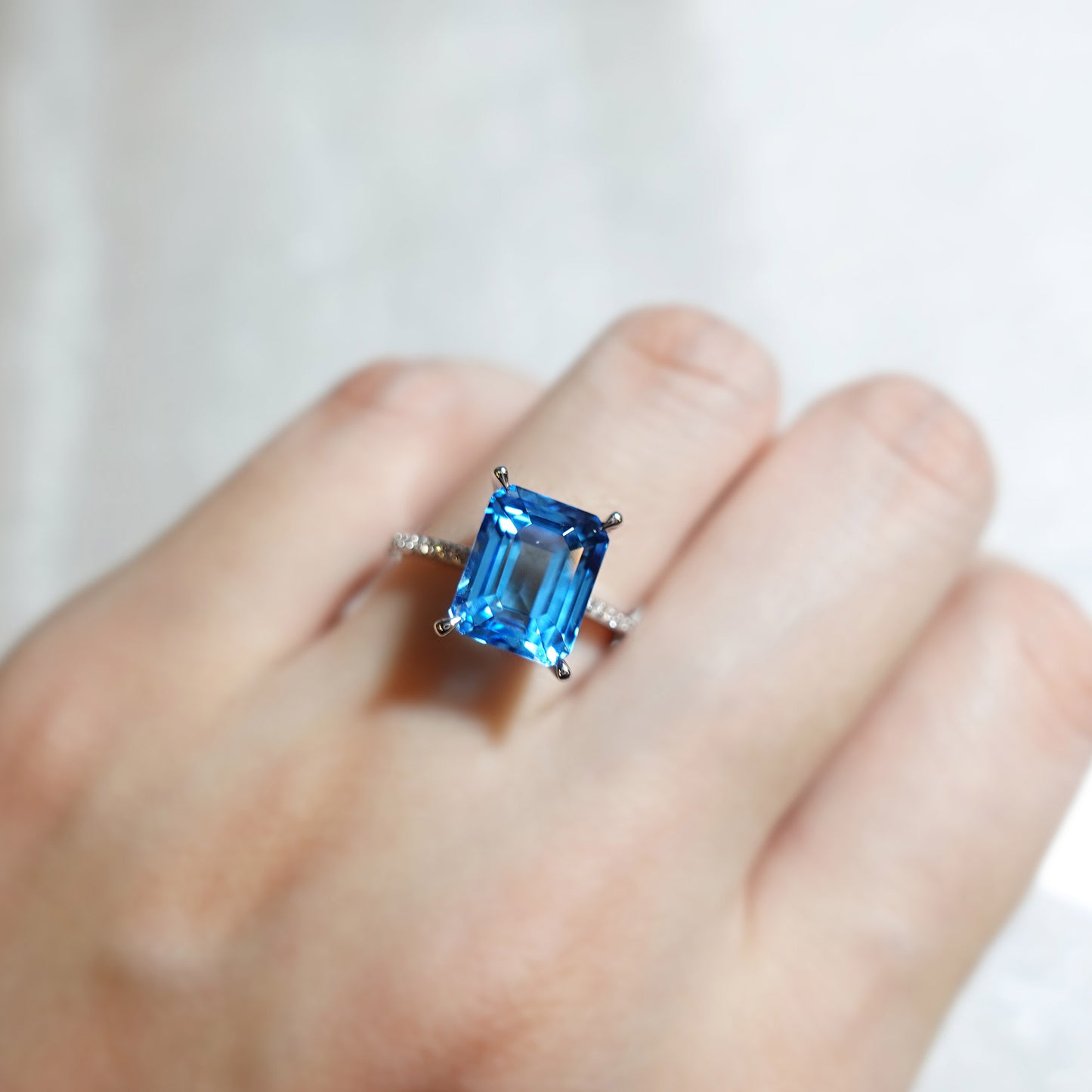 Emerald Cut Swiss Blue Topaz Ring