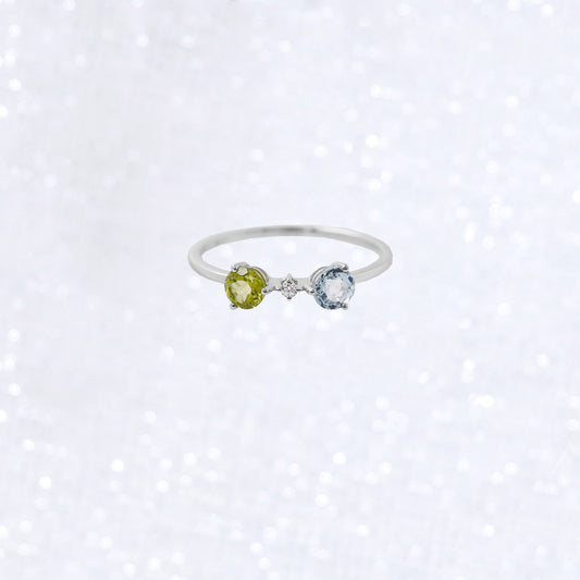 Round Blue Topaz Peridot Ring