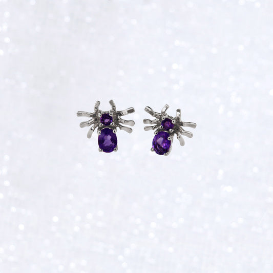 Tiny Amethyst Citrine Spider Studs Earrings