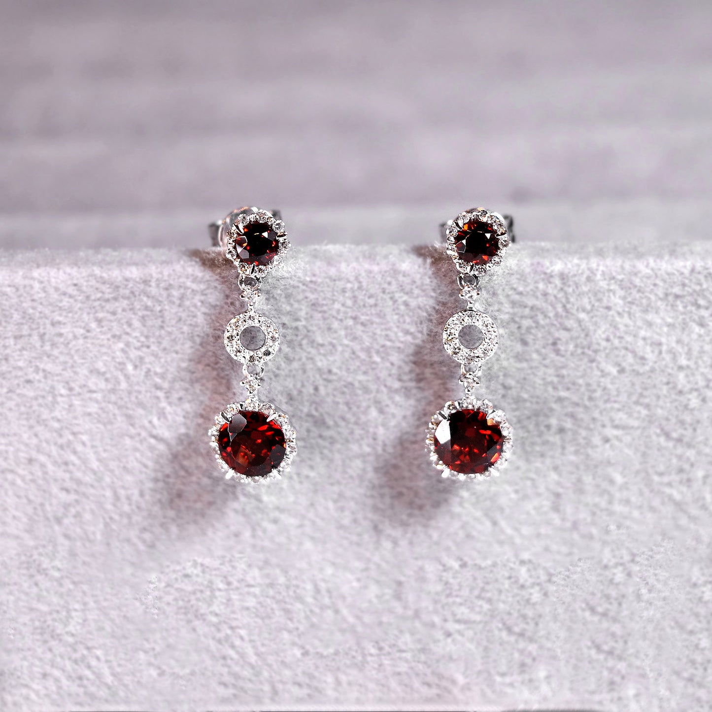 Garnet Diamond Drop Earrings