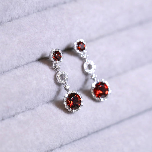 Garnet Diamond Drop Earrings