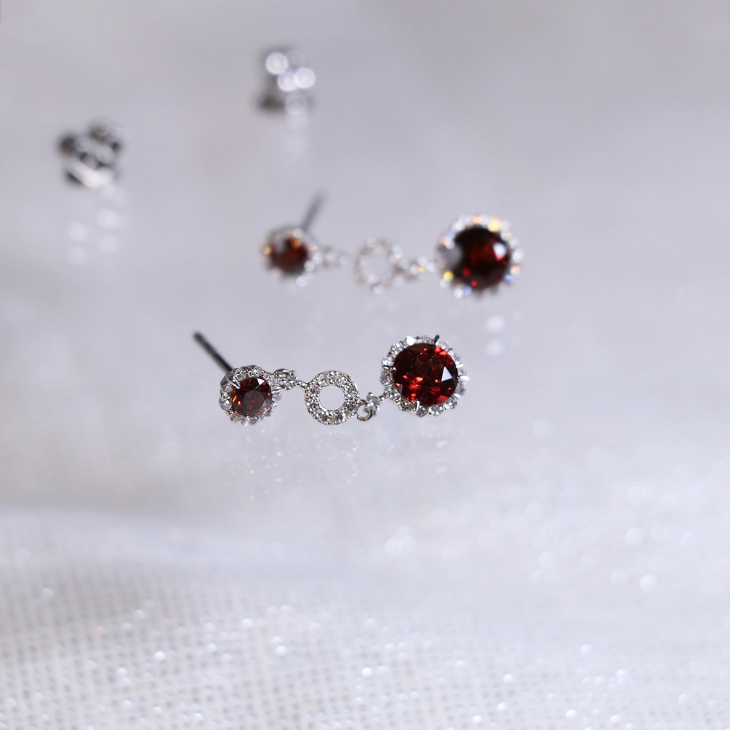 Garnet Diamond Drop Earrings