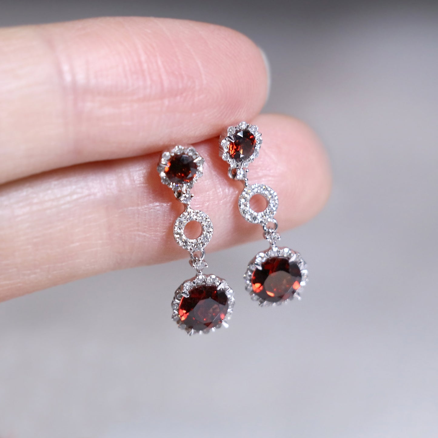 Garnet Diamond Drop Earrings