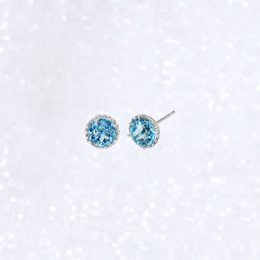 Round Blue Topaz Halo Earrings
