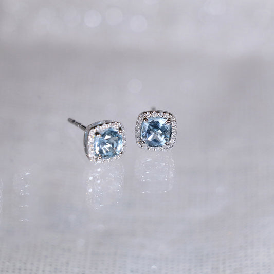 Sterling Silver Cushion Topaz Diamond Earrings