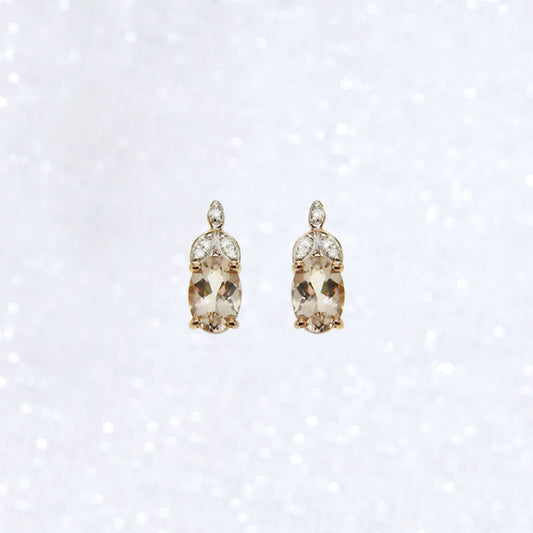 Oval Morganite Clover Diamond Earrings