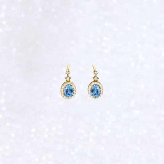 Blue Topaz Halo Diamond Drop Earrings