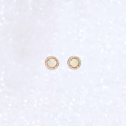 Round Opal Diamond Earrings