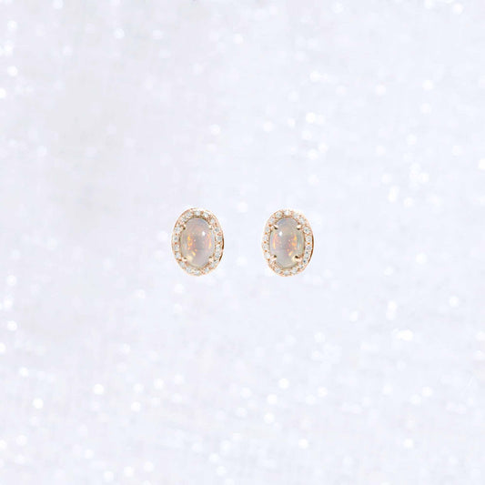 Oval Vintage Opal Diamond Earrings