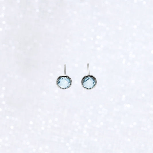 Round Blue Topaz Silver Earrings