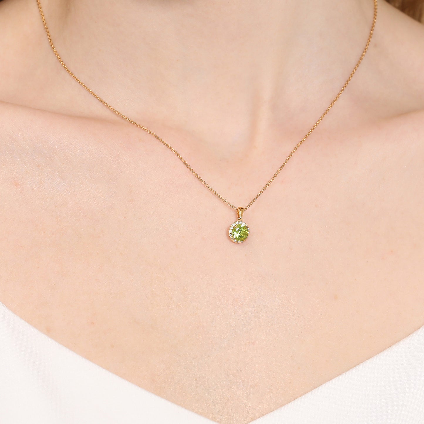 Peridot Halo Diamond Pendant