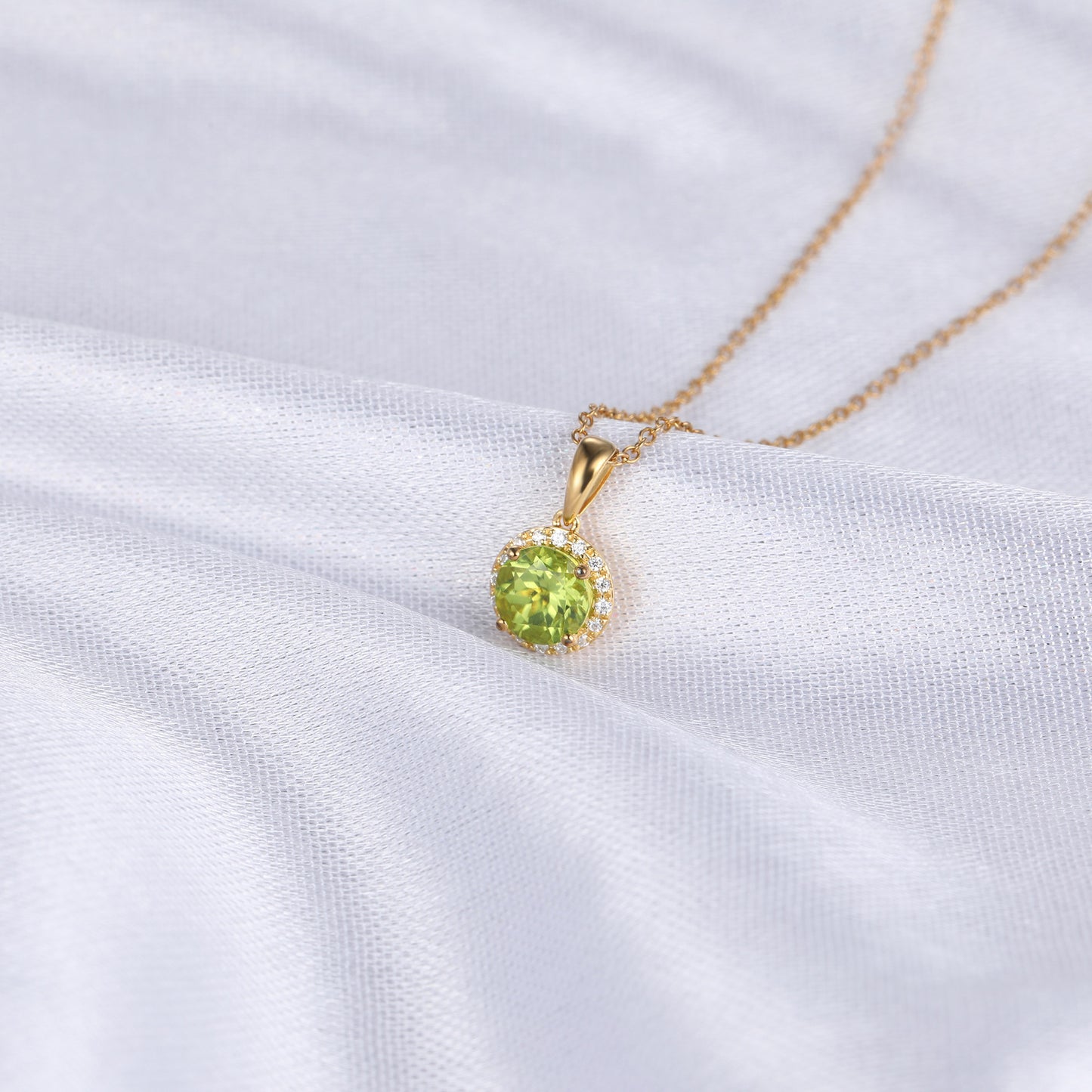 Peridot Halo Diamond Pendant