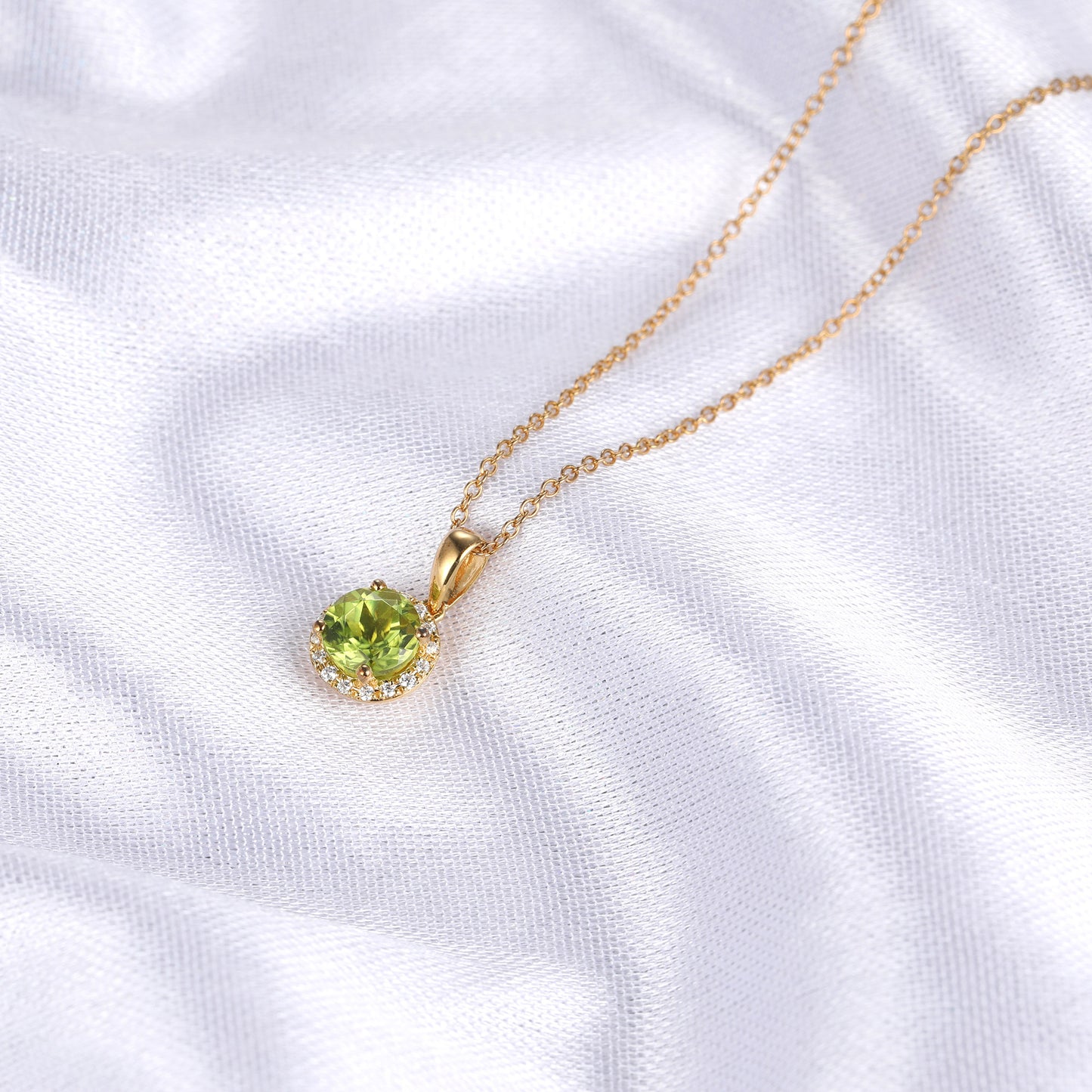 Peridot Halo Diamond Pendant