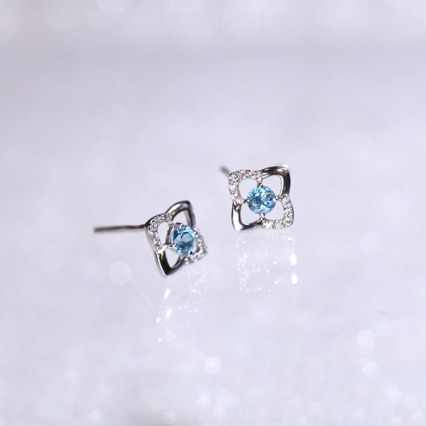 Blue Topaz Diamond Clover Earrings