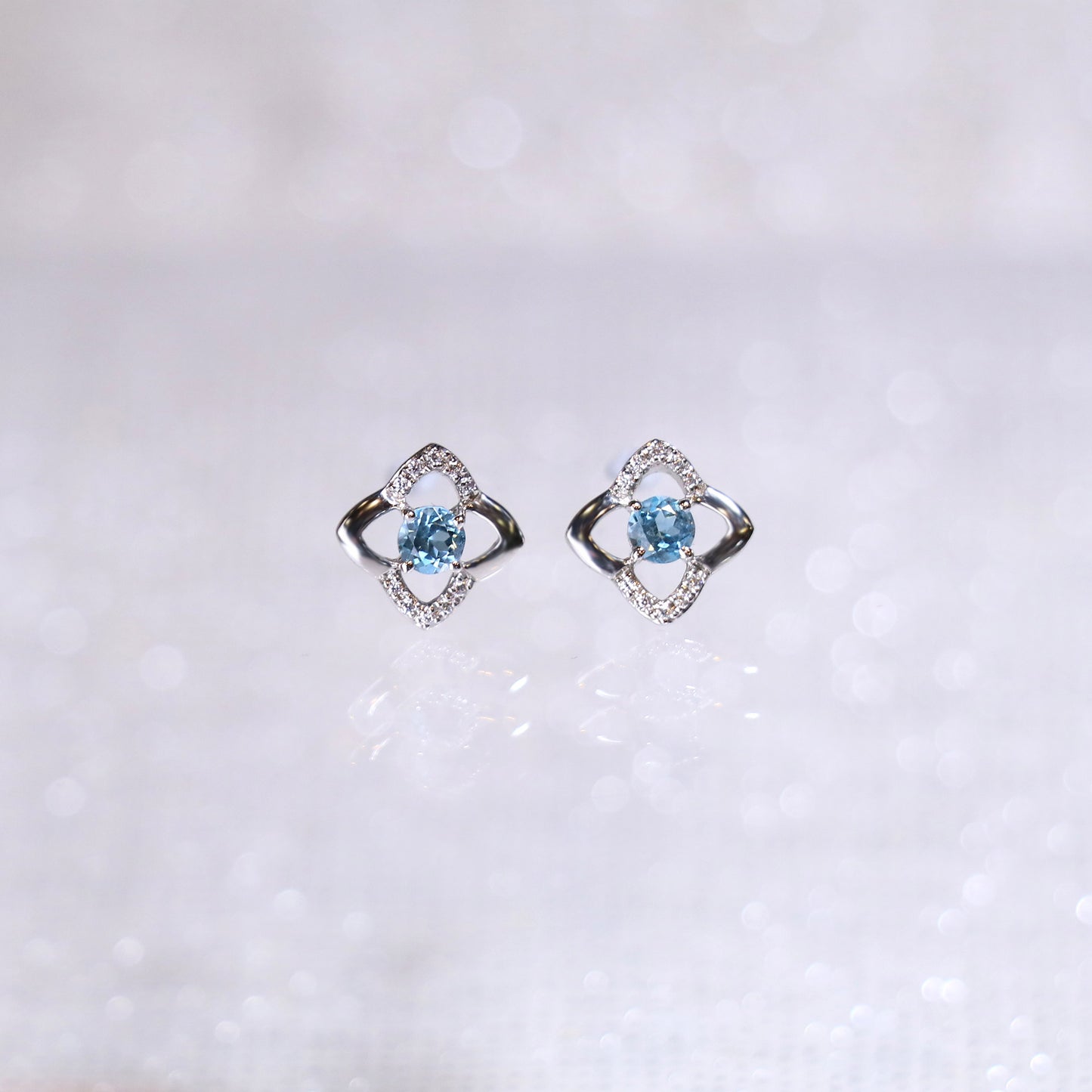 Blue Topaz Diamond Clover Earrings