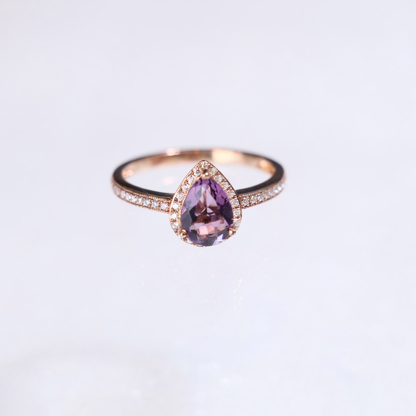 Pear Amethyst Halo Diamond Ring