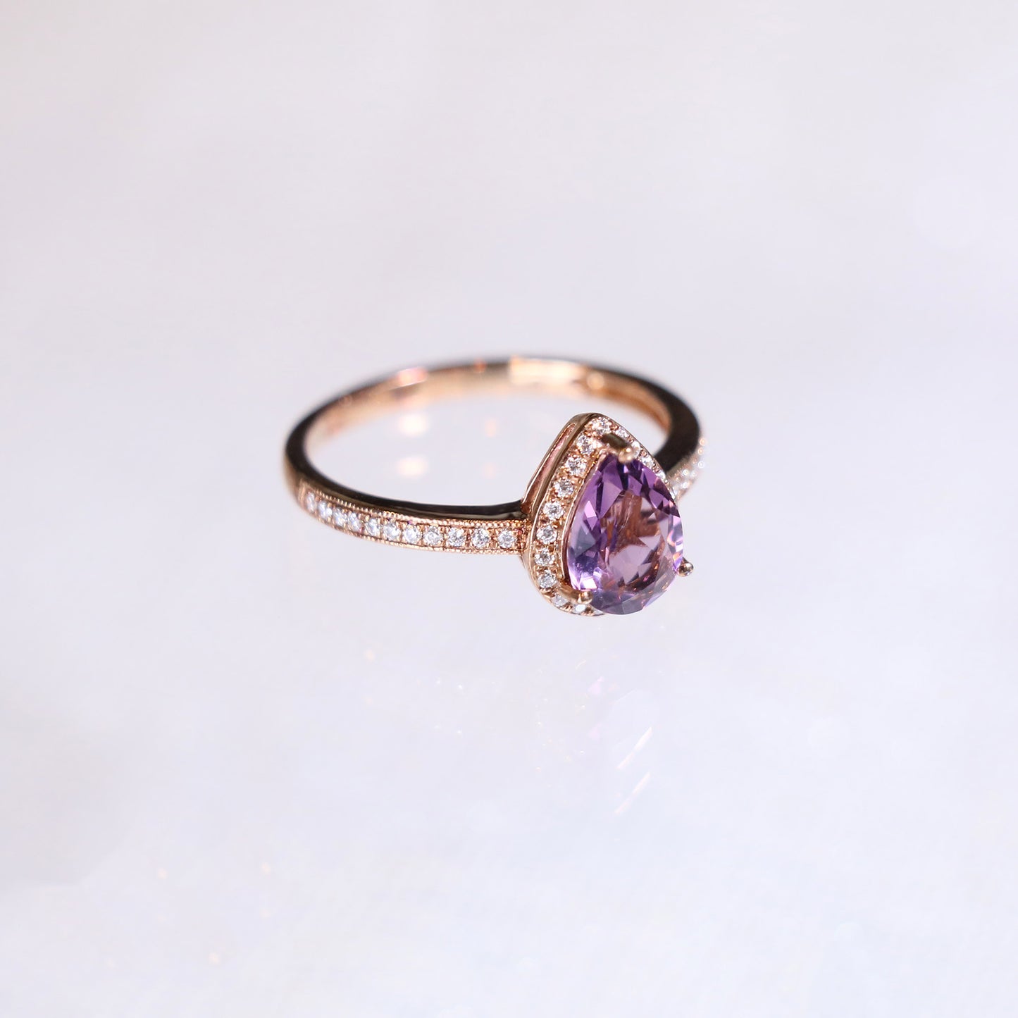 Pear Amethyst Halo Diamond Ring