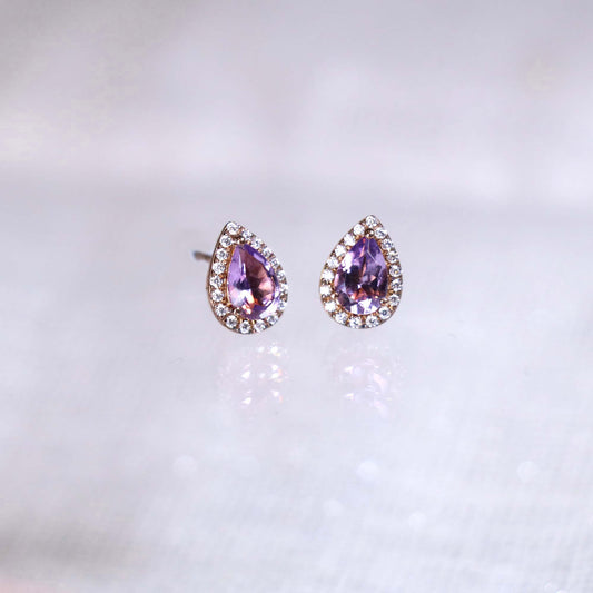 Pear Amethyst Diamond Earrings