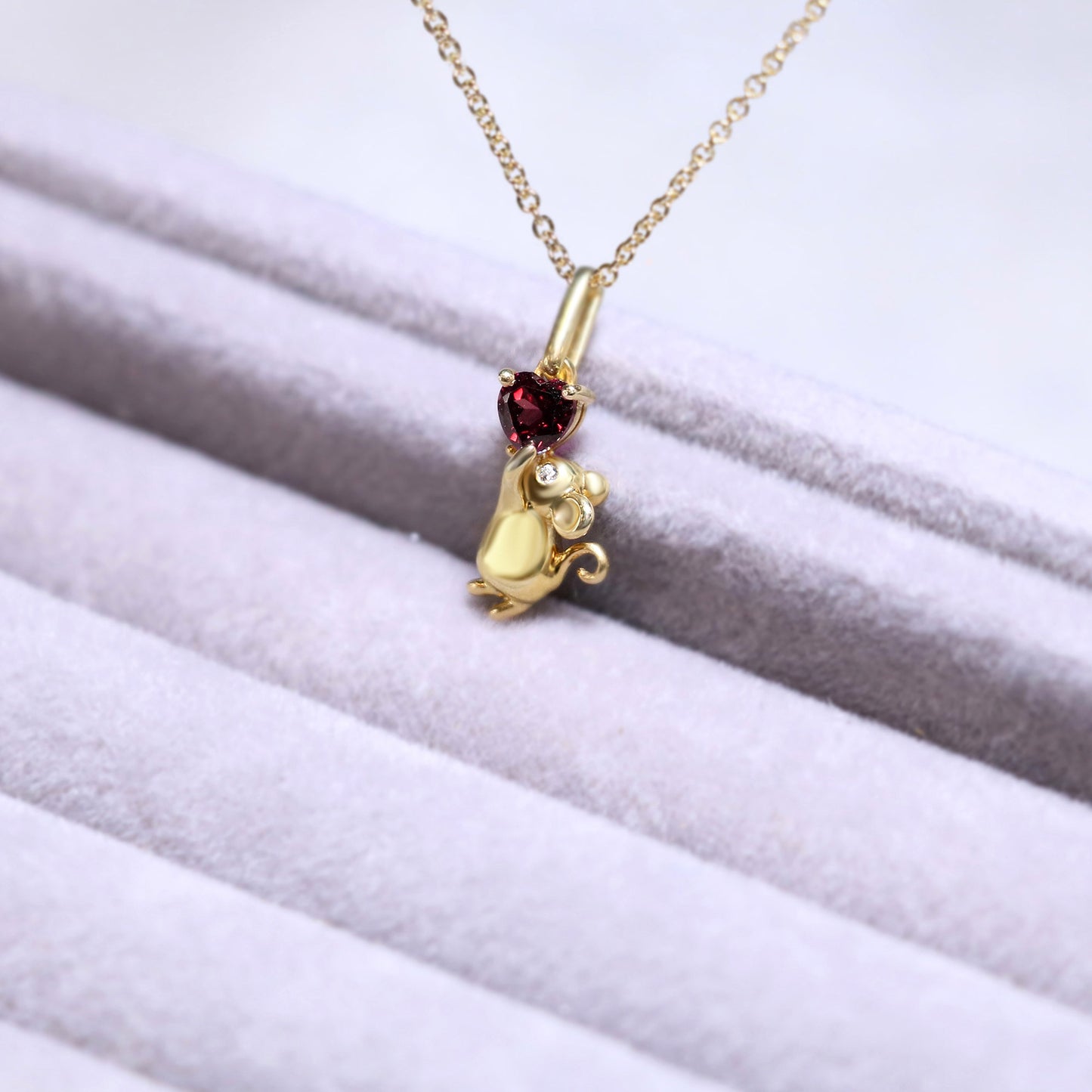 Heart Garnet Mouse Necklace