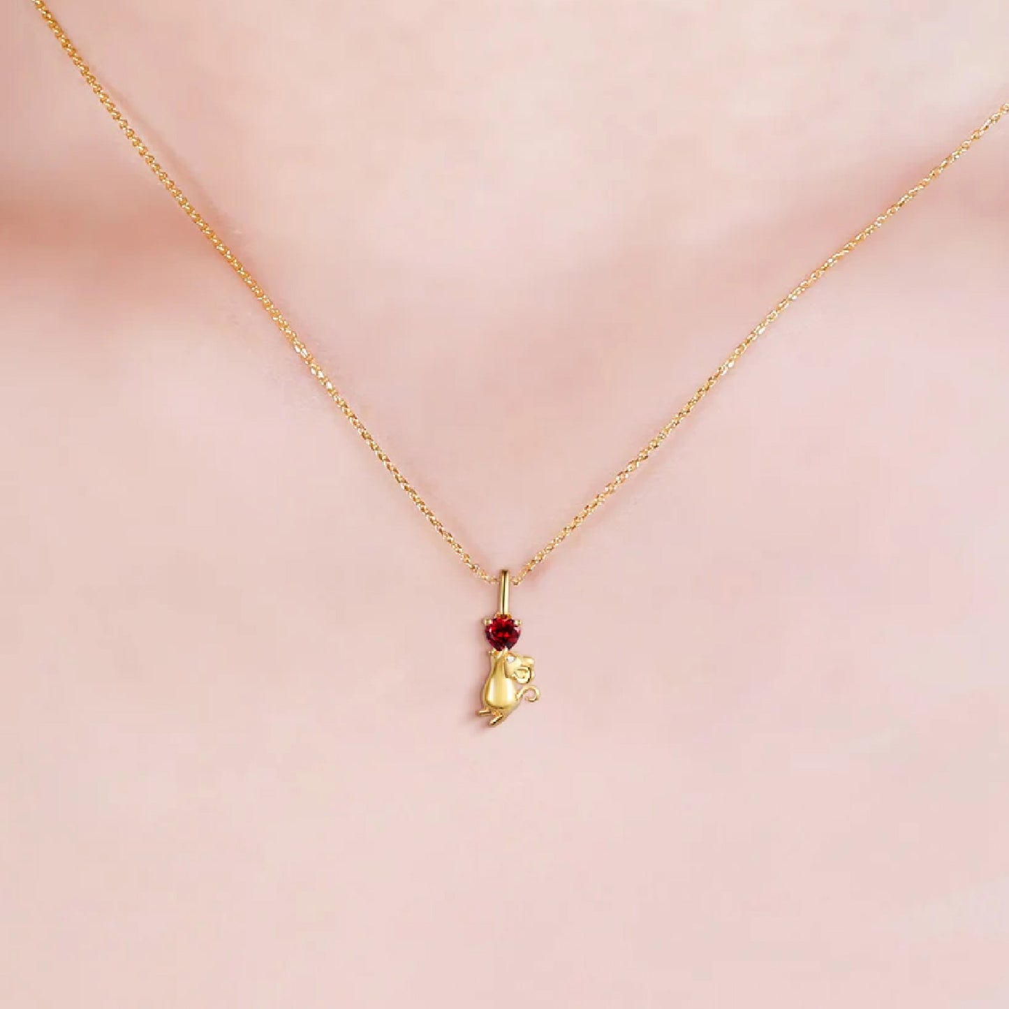 Heart Garnet Mouse Necklace