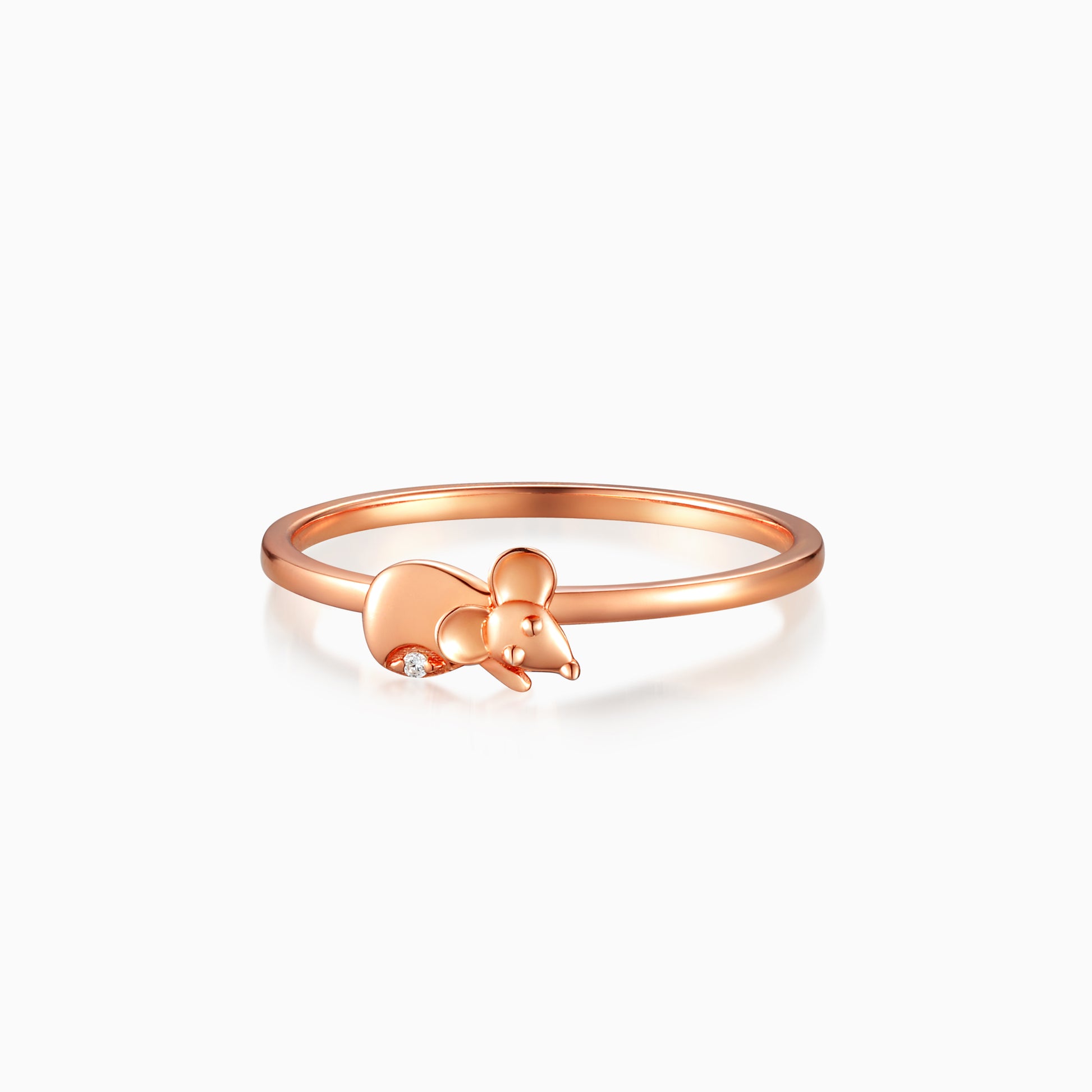 玫瑰金單鑽小萌鼠戒指 - LaSua Jewelry