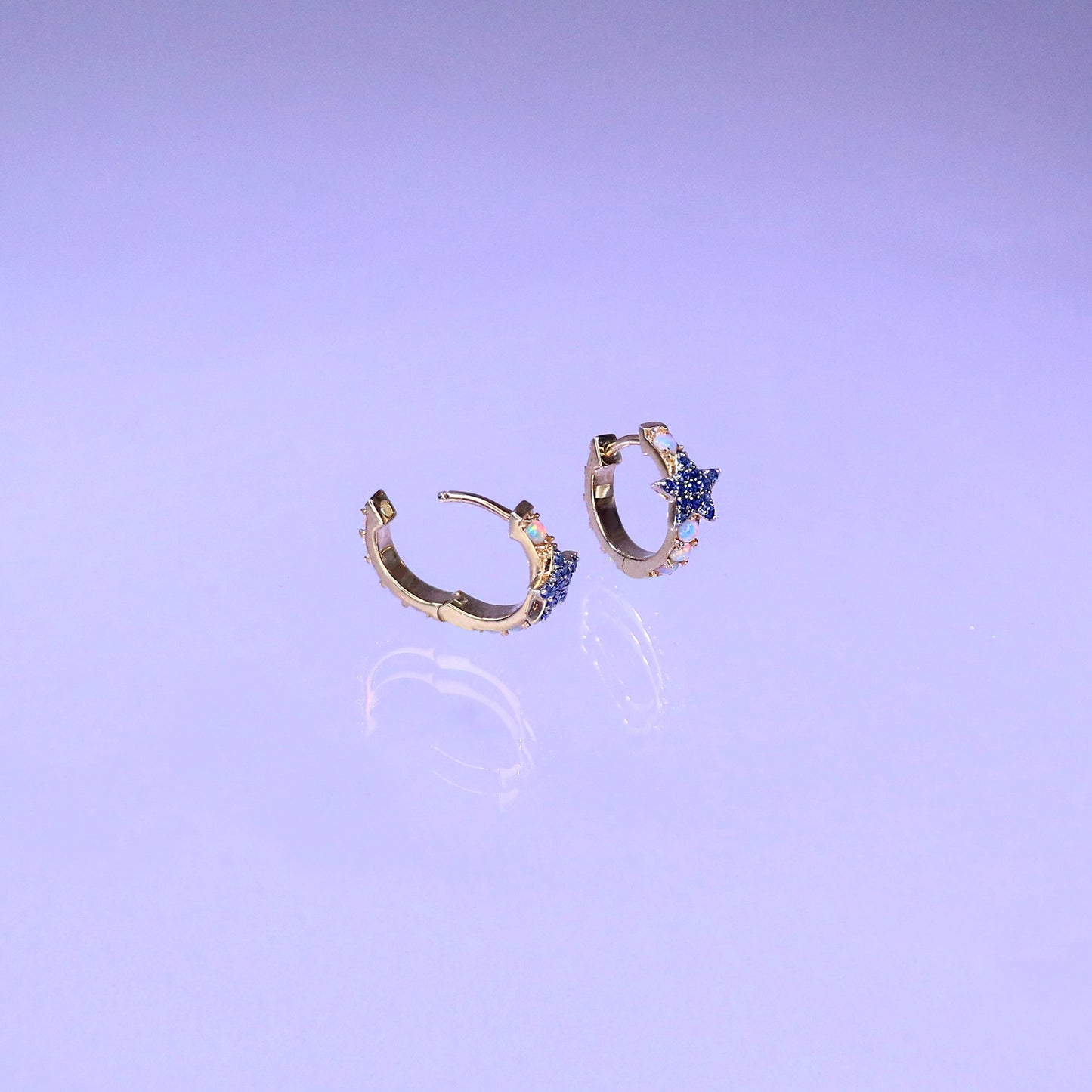 White Opal Hoop Star Sapphire Earrings